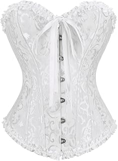 frawirshau Women's Overbust Costume Corset Renaissance Victorian | Renaissance costume corset with jacquard fabric, lace-up back and front closure for Gothic,Victorian,Halloween and Cosplay