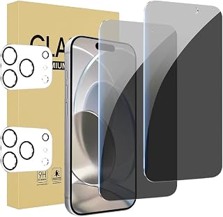 iPhone 17 Pro Max 2 Pack Screen Protector with Camera Lens Protection, Full Coverage, Anti-Spy Tempered Glass Film, 9H Hardness, Easy