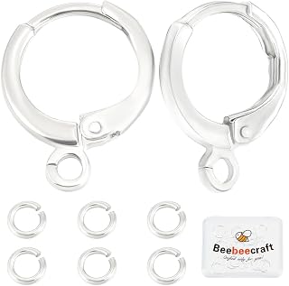 Beebeecraft 20個 925スターリングシルバー メッキ 真鍮 ラウンド イヤリング フック ループ レバーバック イヤーワイヤー オープンジャンプ リング付き ジュエリー製作用収納ボックス付き
