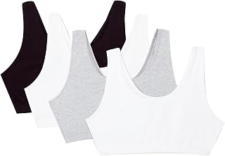 Fruit of the Loom Women's Built Up Tank Style Sports Bra, Black/White/White/Heather Gray, 4-Pack, 44