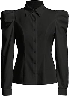 Floerns Women's Elegant Puff Long Sleeve Collared Shirts Dressy Blouse Top