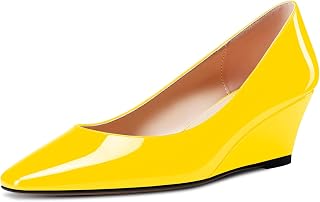 Aachcol Women's Square Toe Pumps Mid Wedge Heel Slip-on Dress Office Shoes, 5 cm
