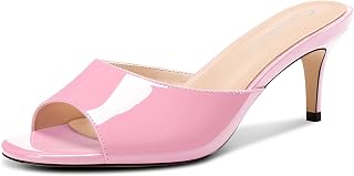Castamere Women Round Open Toe Kitten Heel Mules Shoes Sandals Party Dance Dress Slip-on Sandals 6.5 CM Heels