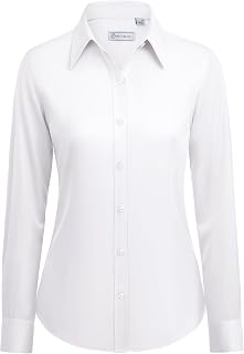 siliteelon Button Down Shirts for Women: Wrinkle Free Long Sleeve Classic Fit Collared Dress Shirt Solid Formal Office