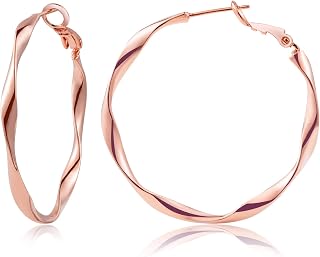 24K Gold Hoop Earrings for Women Trendy Real Gold Plated Twisted Thin Huggie Hoops, Dainty Cute Big Gold Filled Dangle Hoop Earrings Nickel Free Womens Earrings for Sensitive Ears Hypoallergenic