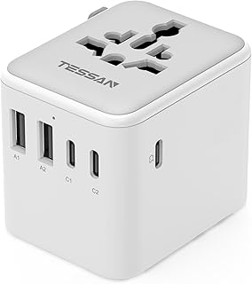 TESSAN Universal Travel Adapter, 28W Worldwide Plug with 2 USBA and 3 USBC | International Travel Adapter for EU, UK, USA, AU, Power Socket Charger for Multi Countries