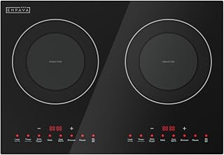 Empava Flex Induction Cooktop 2 Burner, Horz. Countertop/Drop-in, Plug in | cTUVus Certification, 3 Preset Modes, 18 Power & Temperature Levels, 1-599 Min Timer, Pan Sensor, Safety lock, Pause, 1800W
