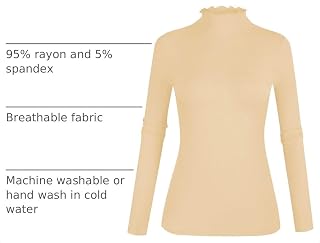 POPZONE Women Lettuce Trim Mock Neck Long Sleeve Ribbed Knit Tee Shirt Top