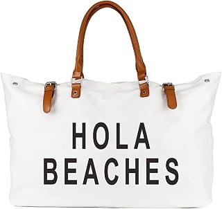 Lamyba Beach Bag with Vegan Leather Handle, Extra Large Beach Bag for Women Waterproof Sandproof, White