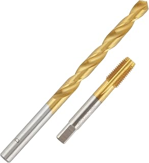 Aceteel 1/16"-27 Ti-Coated NPT Tap and D Drill Bit Set | 1/16 NPT Pipe Tap and 6.35mm Drill Set, Made of M2 HSS With a Titanium Coating, Significantly Improving Wear Resistance