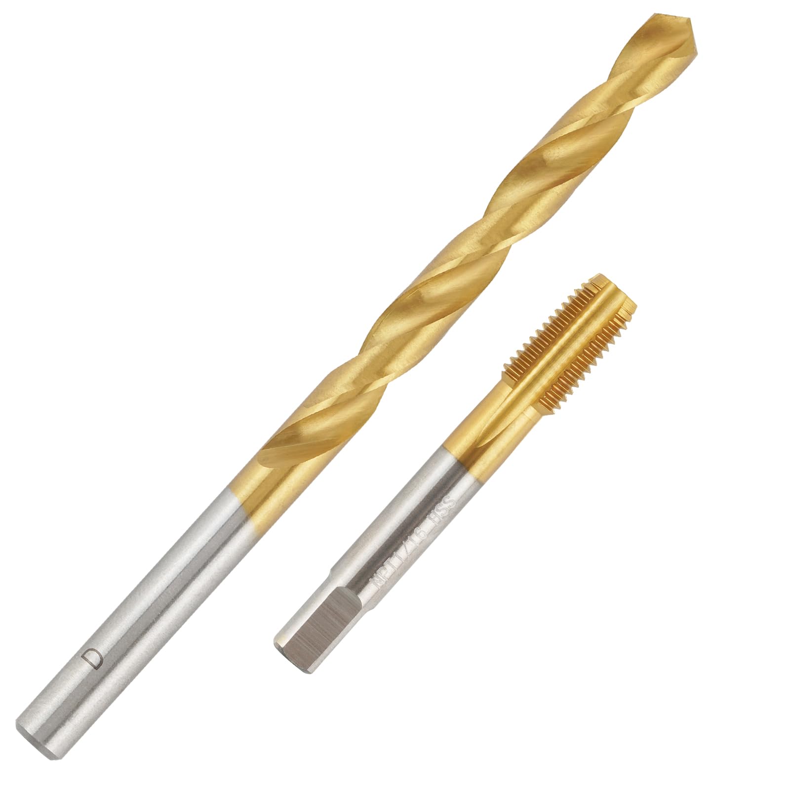 Aceteel 1/16"-27 Ti-Coated NPT Tap and D Drill Bit Set | 1/16 NPT Pipe Tap and 6