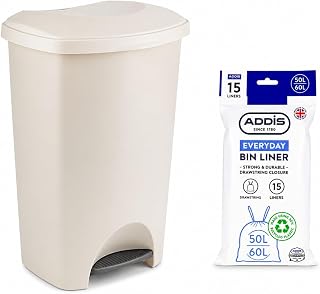 Addis 50L Linen Cream Kitchen Pedal Bin with 15 Drawstring Bin Liners
