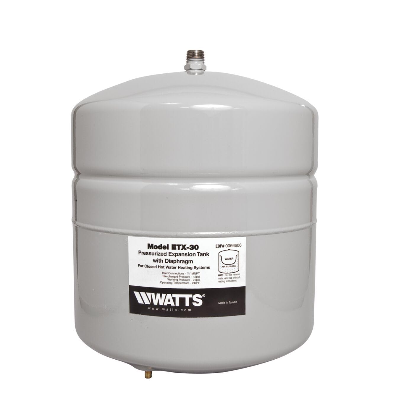 Watts ETX-30 4.5 Gal Carbon Steel Expansion Tank Hydronic Heating 75psi | Volume