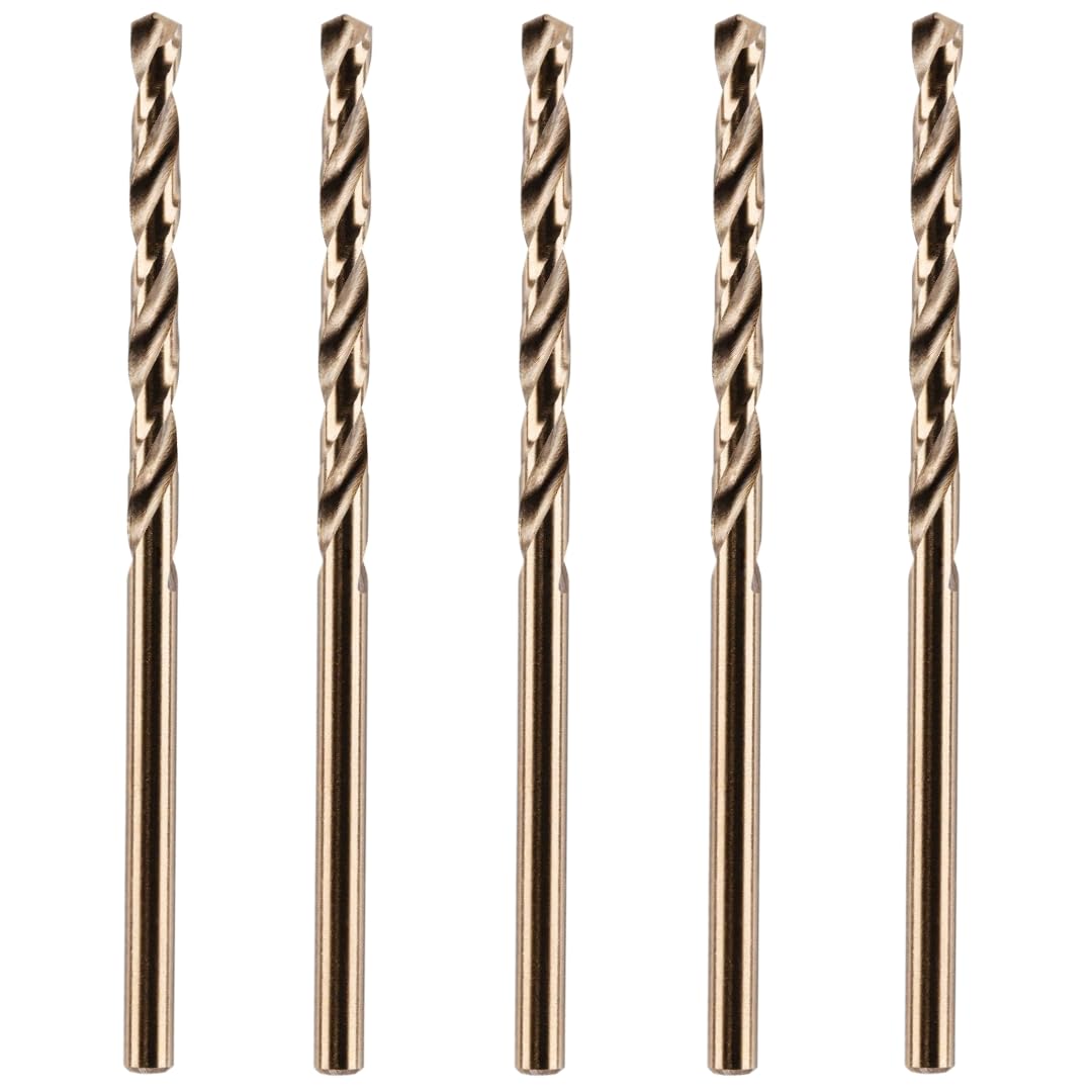 Rennie Tools - Pack Of 5 x 3mm HSS Gold Cobalt Jobber Drill Bit Set | For Stainl