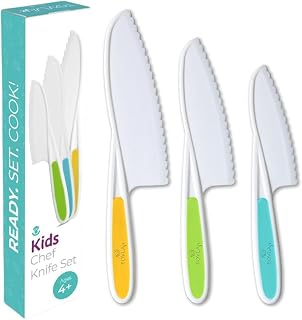 Tovla Jr. Kid Safe Knife Set for Real Cooking | Children Knives | Ages 4-12 | Montessori Kitchen Tools | Kids Kitchen Knife Set of 3 | BPA Free Dishwasher Safe | Birthday Christmas Gift Stocking Stuffer