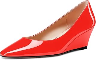 Aachcol Women's Square Toe Pumps Mid Wedge Heel Slip-on Dress Office Shoes, 5 cm