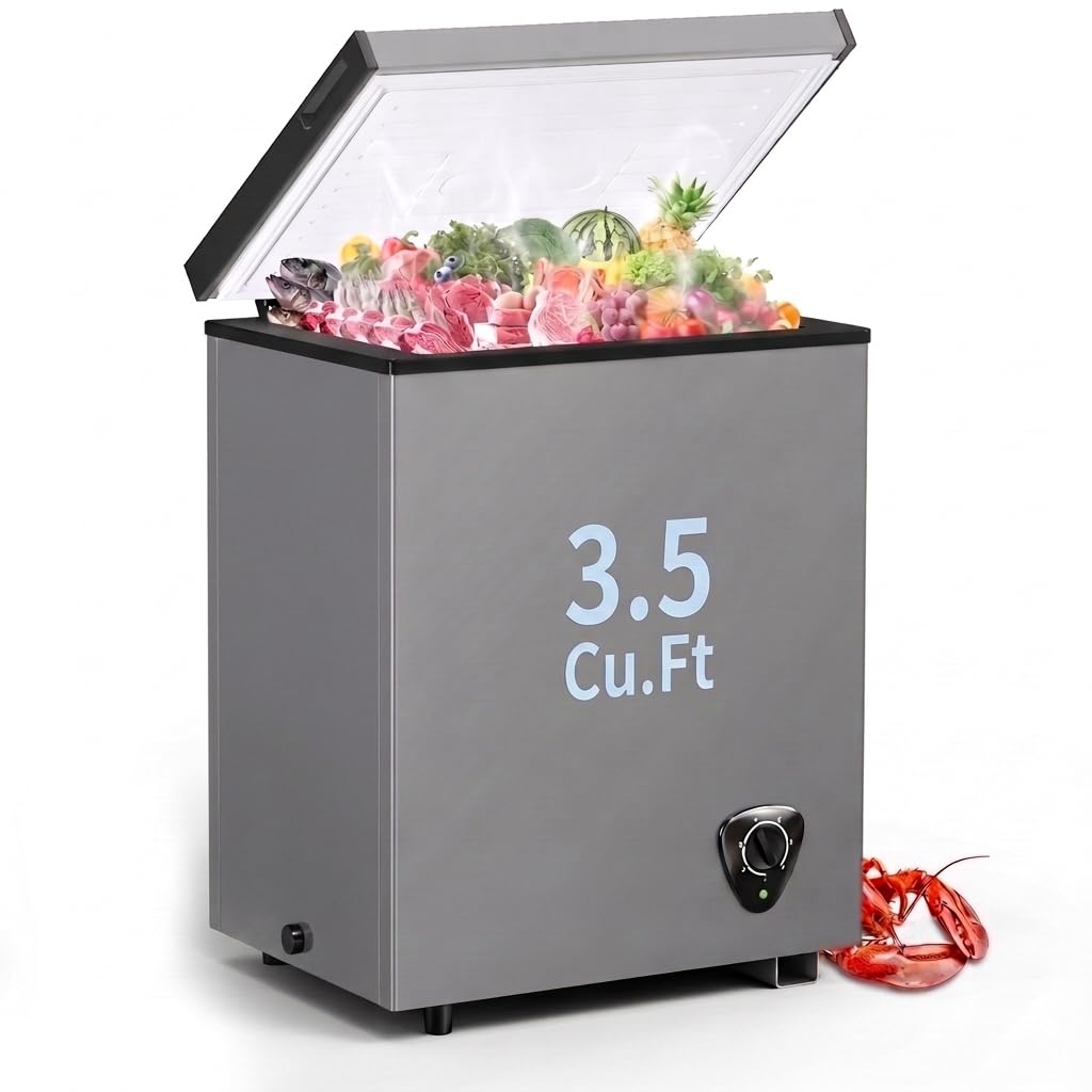 LifePlus Chest Freezer - 3.5 Cubic Feet Compact Deep Freezer Small Freezer 7 Adj
