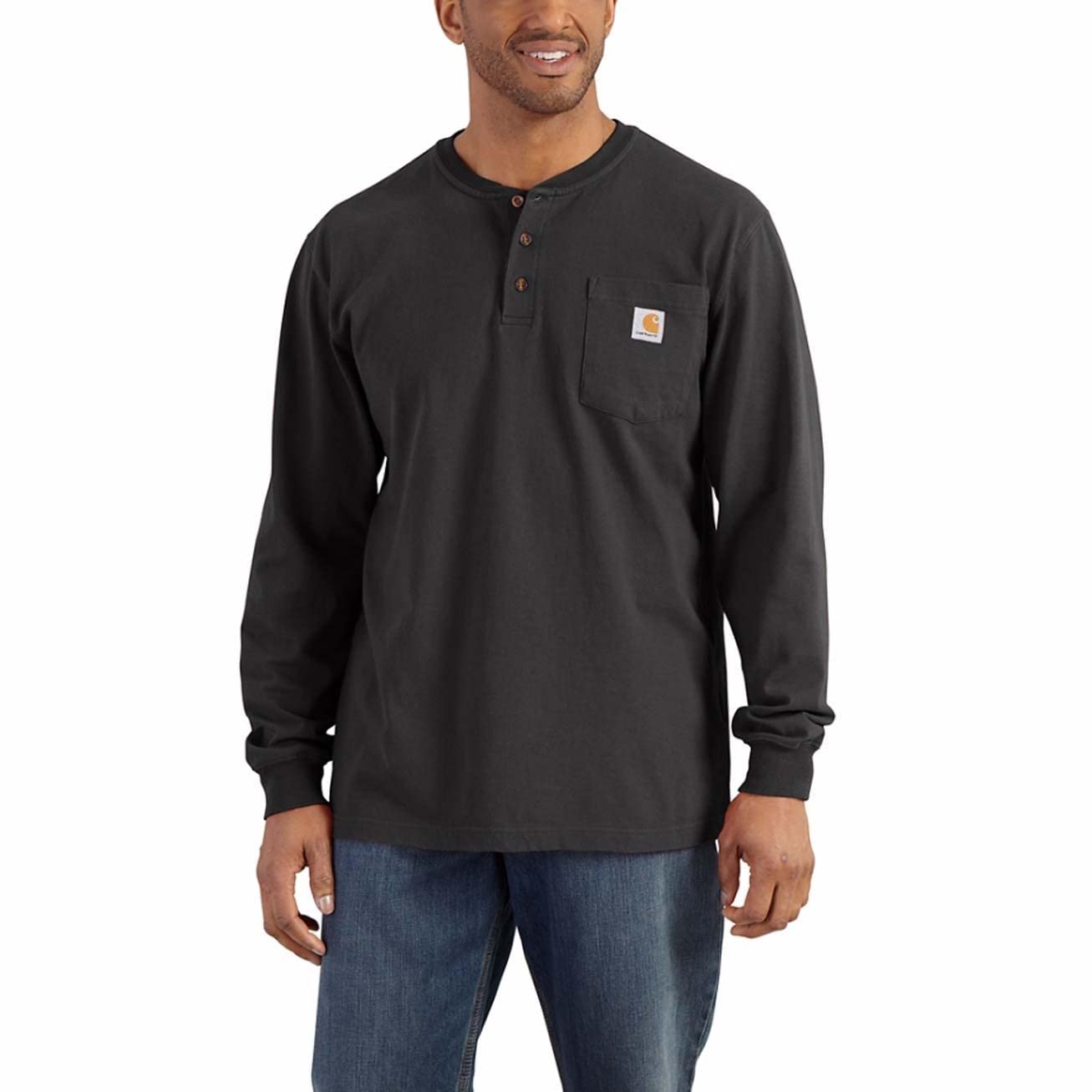 Carhartt Mens Henley Loose Fit Heavyweight Long Sleeve Pocket T-Shirt