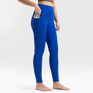 Yoga Leggings for Women, Seamless Front 26.5 Inches High Waisted Athletic Yoga Pants with Pockets, Soft Buttery