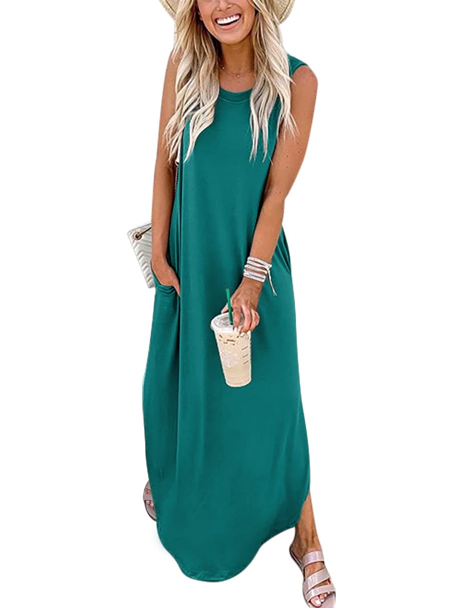 ANRABESS Womens Summer Maxi Dress Sleeveless Casual Sundress with Pockets
