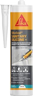 Sika SikaSeal Sanitary Silicone +, Mould Resistant, White, 295ml | Waterproof – Anti-Fungal – Quick Curing – Previously Known As Everbuild Everflex 500