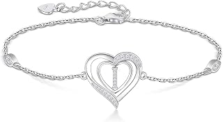 RIVIKO Heart Initial Bracelets for Women,925 Sterling Silver Letter Bracelets, Personalized Charm Alphabet Jewelry Valentines Christmas Mother’s Day Birthday Gifts for Women Friend Her Mom Wife Lady