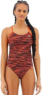 TYR Women's Standard Durafast Elite Cutoutfit Swimsuit, Black/Orange, 26