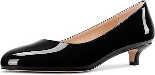 Aachcol Womens Round Toe Kitten Heel Pumps Slip-on Low Heel Office Dress Shoes 1.4 Inches Heels