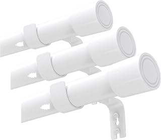 Venwemong Curtain Poles & Tracks Silver Curtain Pole for Eyelet Curtains, Windows, Living Room, Bathroom, Bedroom(White,84-150 cm/33-59 in) (Pack of 3)