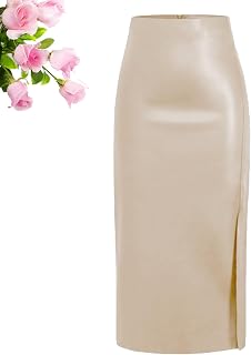 Long leather skirts for women, winter black leather long skirt with high waist slit, flared faux fur pencil skirt