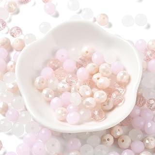 145pcs/60g Faceted Glass Rondelle Beads Assorted Loose Beads for DIY Earring Bracelet Necklace Jewelry Making Supplies 8x6mm Pink
