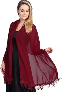 Ladiery Chiffon Shawls and Wraps for Women Evening Dress Lightweight Soft Scarf for Wedding Stole with Lace Fringe