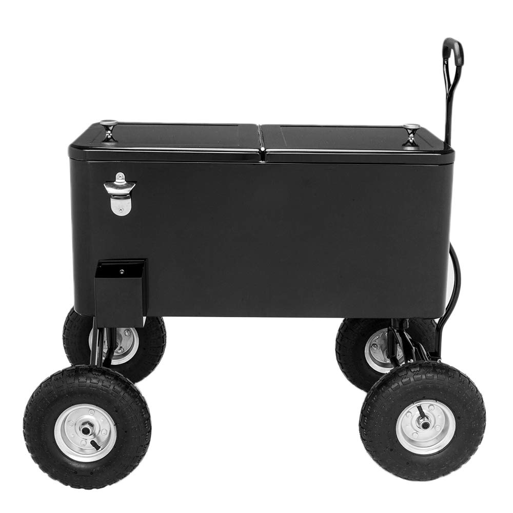 VINGLI 80 Quart Wagon Rolling Cooler Ice Chest, w/Long Handle and 10" Wheels, Po