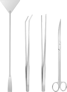Ohtomber 4PCS Aquascape Tool Aquarium Kit with Tweezers Scissors Scraper | Rustproof Stianless Steel, Long Handle, For Trimming Scraping Reptile Feeding, Fit Aquariums Terrariums, Tank Maintenance Set