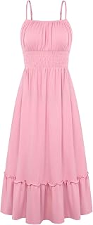 GRACE KARIN Women's Summer Maxi Dress Casual Sleeveless Spaghetti Strap Smocked Ruffle A Line Beach Long Dress with Pockets