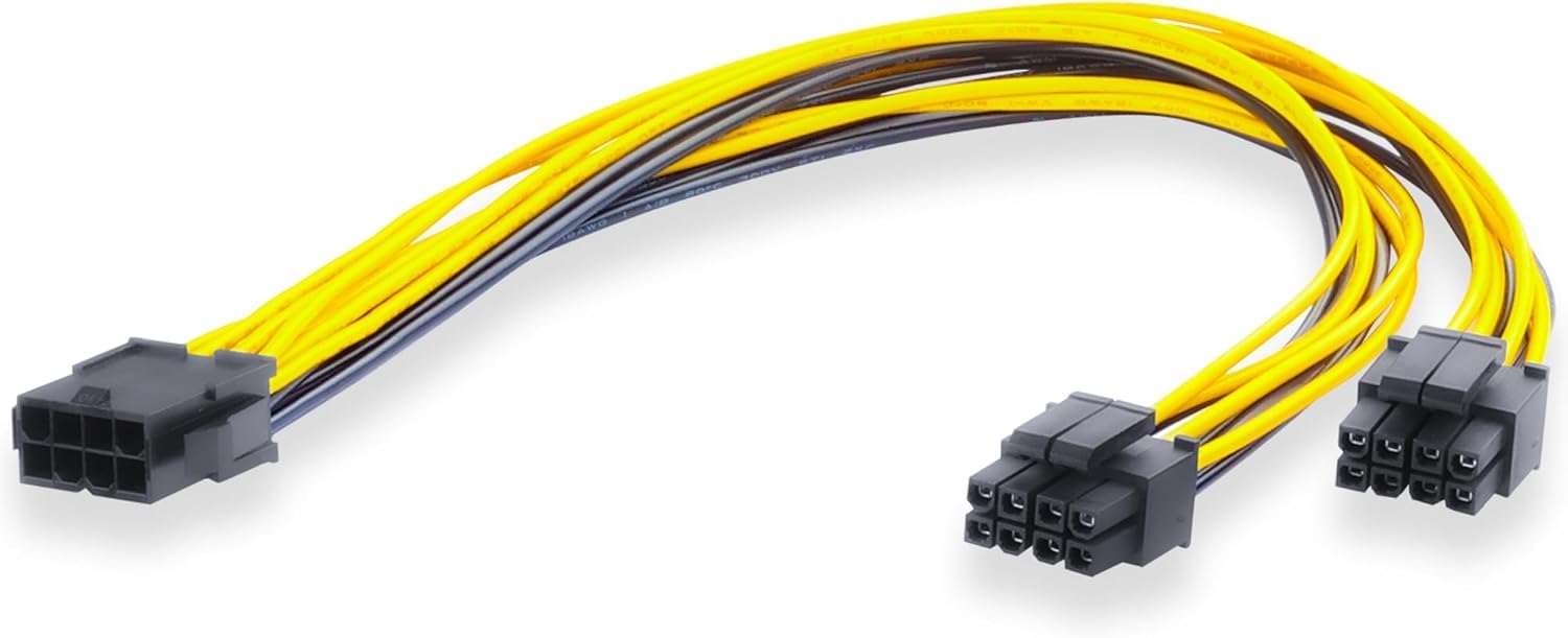 ELFJMZP 8 Pin ATX PSU to Dual 4+4 Pin EPS CPU Power Splitter Cable, 29cm 18AWG T