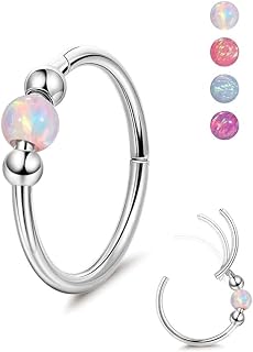 Nose Rings Hoops Opal Nose Piercings Jewelry 8MM 316L Surgical Steel Hypoallergenic Silver Septum Hoop Nose Ring for Women 18G Hinged Helix Rook Conch Cartilage Daith Tragus Earring