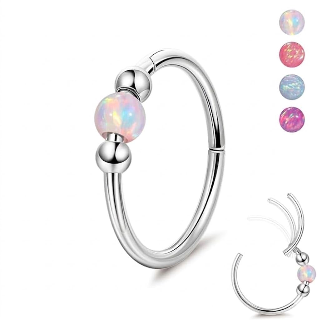 Nose Rings Hoops Opal Nose Piercings Jewelry 8MM 316L Surgical Steel Hypoallerge