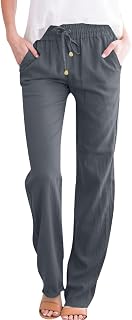 Women's Linen Trousers, Wide Flowy Cotton and Linen Trousers, Lightweight and Breathable for Spring Summer, Chic and Elegant Casual Clothes - High Waisted Comfortable