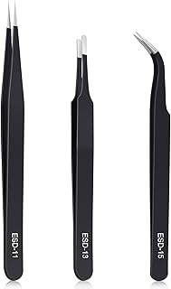 kaverme 3PCS Precision Tweezers Set, Upgraded Anti-Static Stainless Steel | Tweezers for Electronics, Soldering, Laboratory Work, Jewelry-Making, Model, Craft