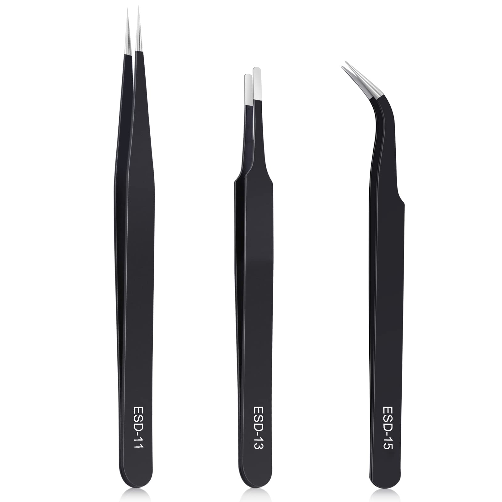 kaverme 3PCS Precision Tweezers Set, Upgraded Anti-Static Stainless Steel | Twee