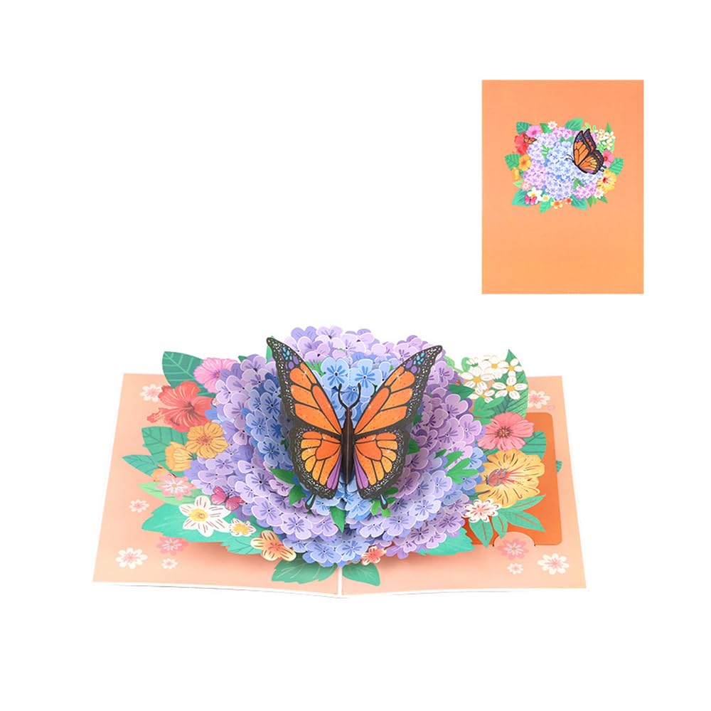 Hydrangea Butterfly 3D Pop Up Card Romantic Floral Greeting Card for Birthdays A