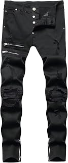 HENGAO Mens Ripped Jeans Stretch Skinny Jeans with Zipper Size 28-48