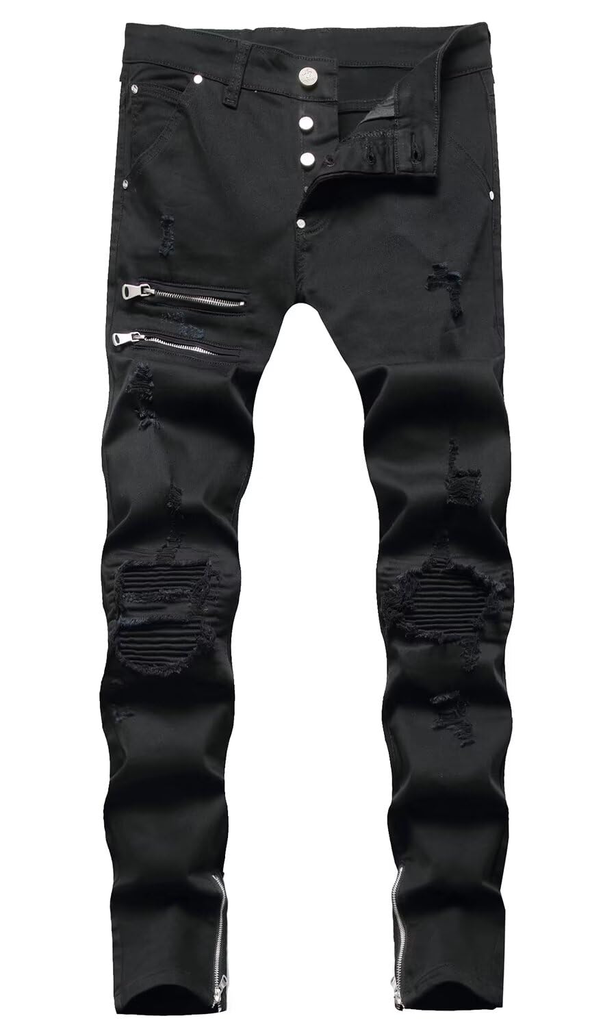 HENGAO Mens Ripped Jeans Stretch Skinny Jeans with Zipper Size 28-48
