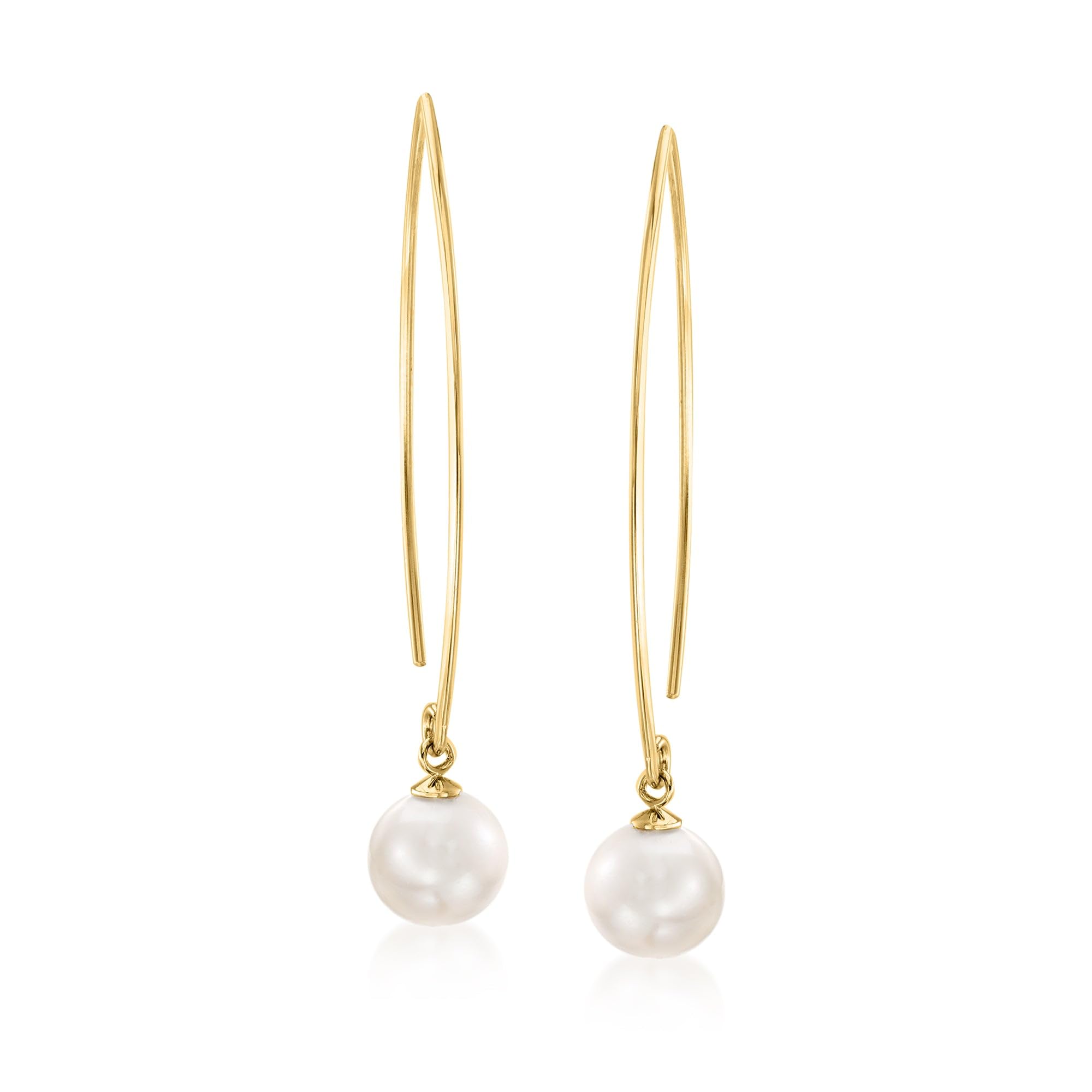 Ross-Simons 8-8.5mm Cultured Pearl Threader Drop Earrings