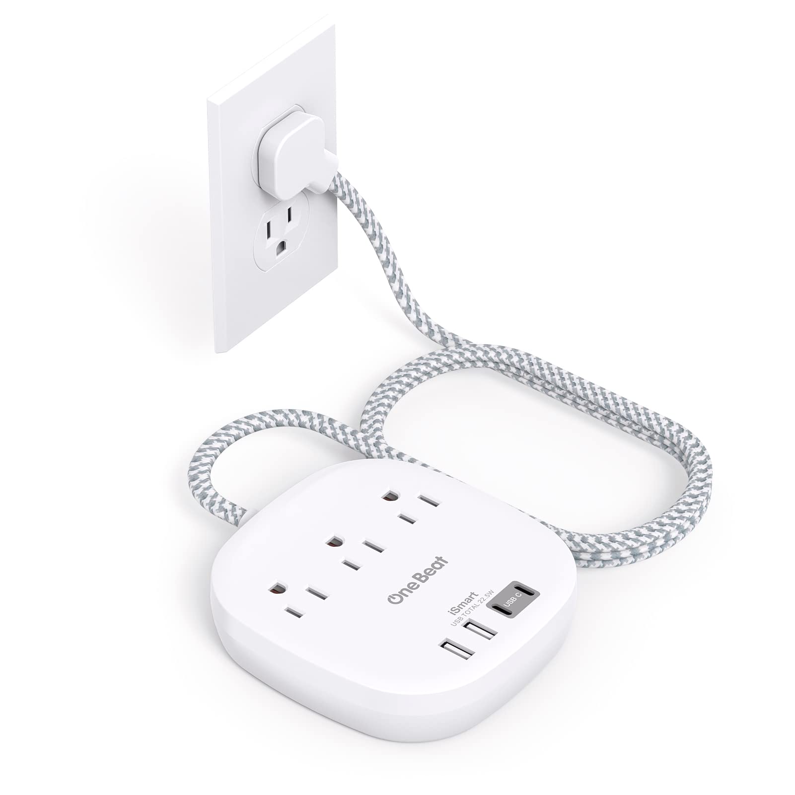6 Ft Extension Cord, 22.5W/4.5A USB C Power Bar, Cruise Travel Essentials | Flat