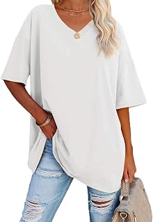 Ebifin Women's Oversized V-Neck Short Sleeve Casual Loose Basic Summer T-Shirts Blouse