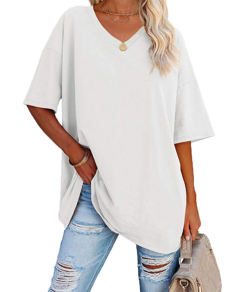 Ebifin Women's Oversized V-Neck Short Sleeve Casual Loose Basic Summer T-Shirts 