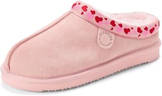 Fireside by Dearfoams Women’s Greta Genuine Shearling Clog Slippers, 100% Natural Suede Clogs for Outdoor & Indoor