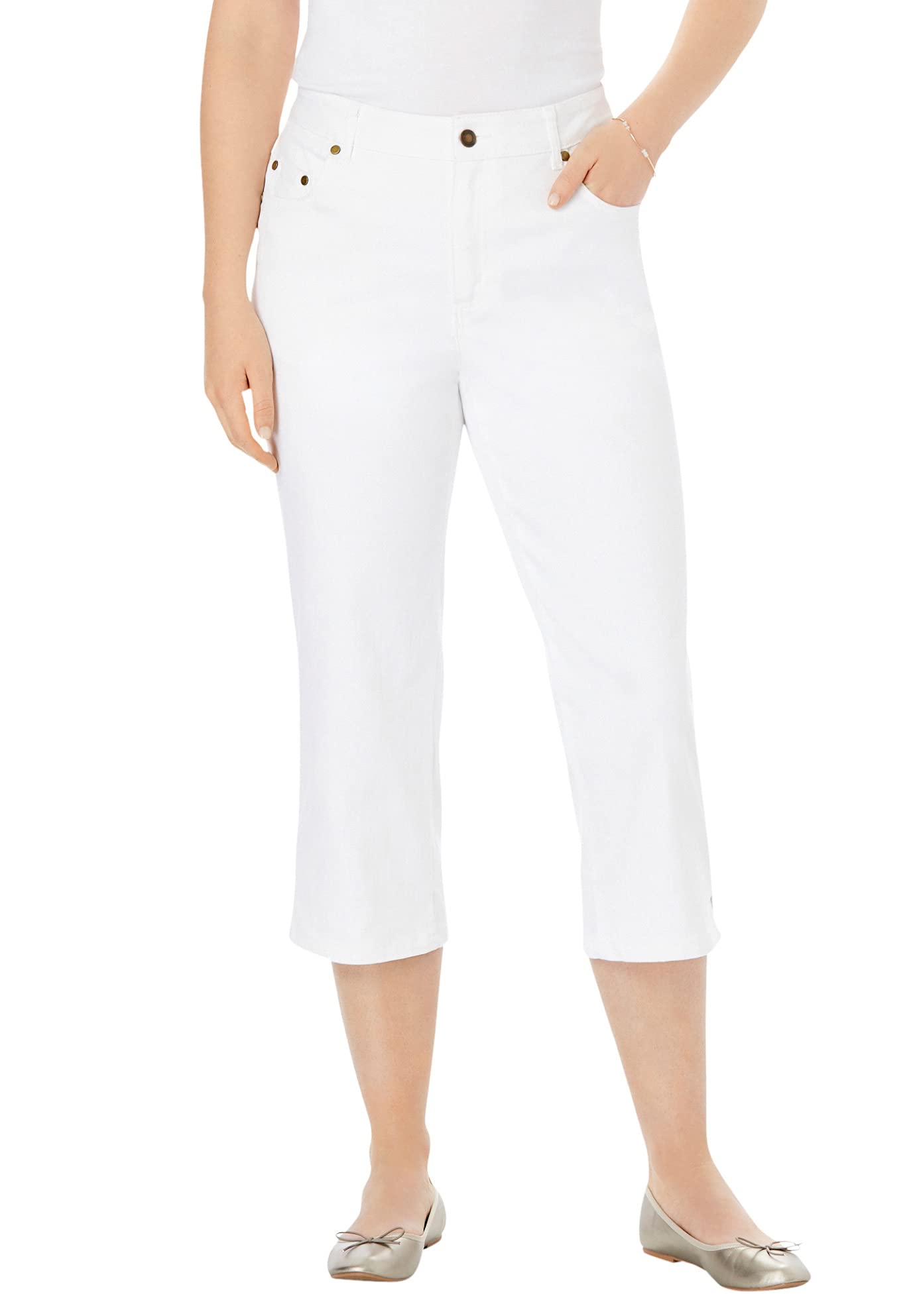 Woman Within Stretch Denim Five-Pocket Capri Jeans